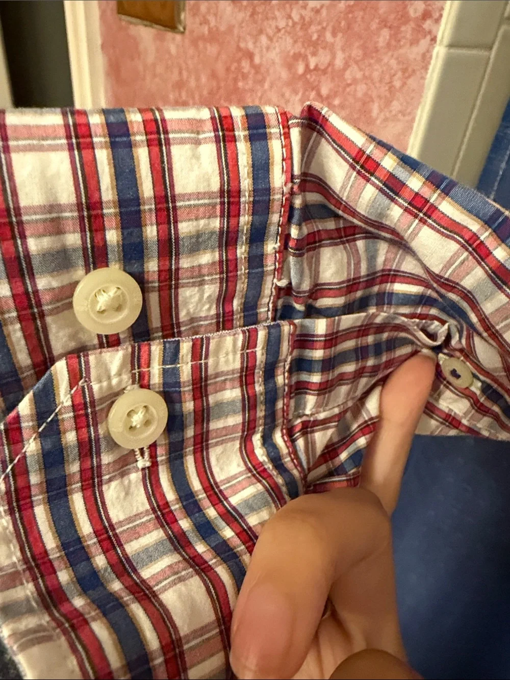 Banana Republic Men’s Red and Blue Plaid Button-Down Shirt